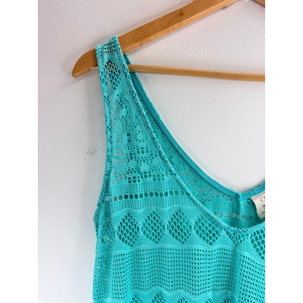 OP Women's Aqua Crochet Boho Beachy Swim Cover Up Dress Sz S Festival Coastal - Picture 3 of 8